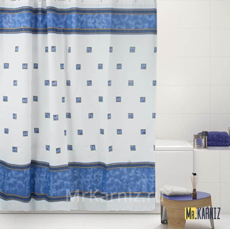 Штора для ванной Rome синяя Штора для ванной Rome синяя